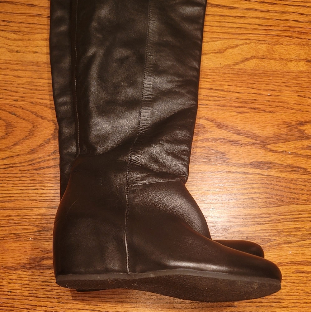 Mercanti Fiorentini Black Genuine Leather Tall Wedge Shoes Heels Boots